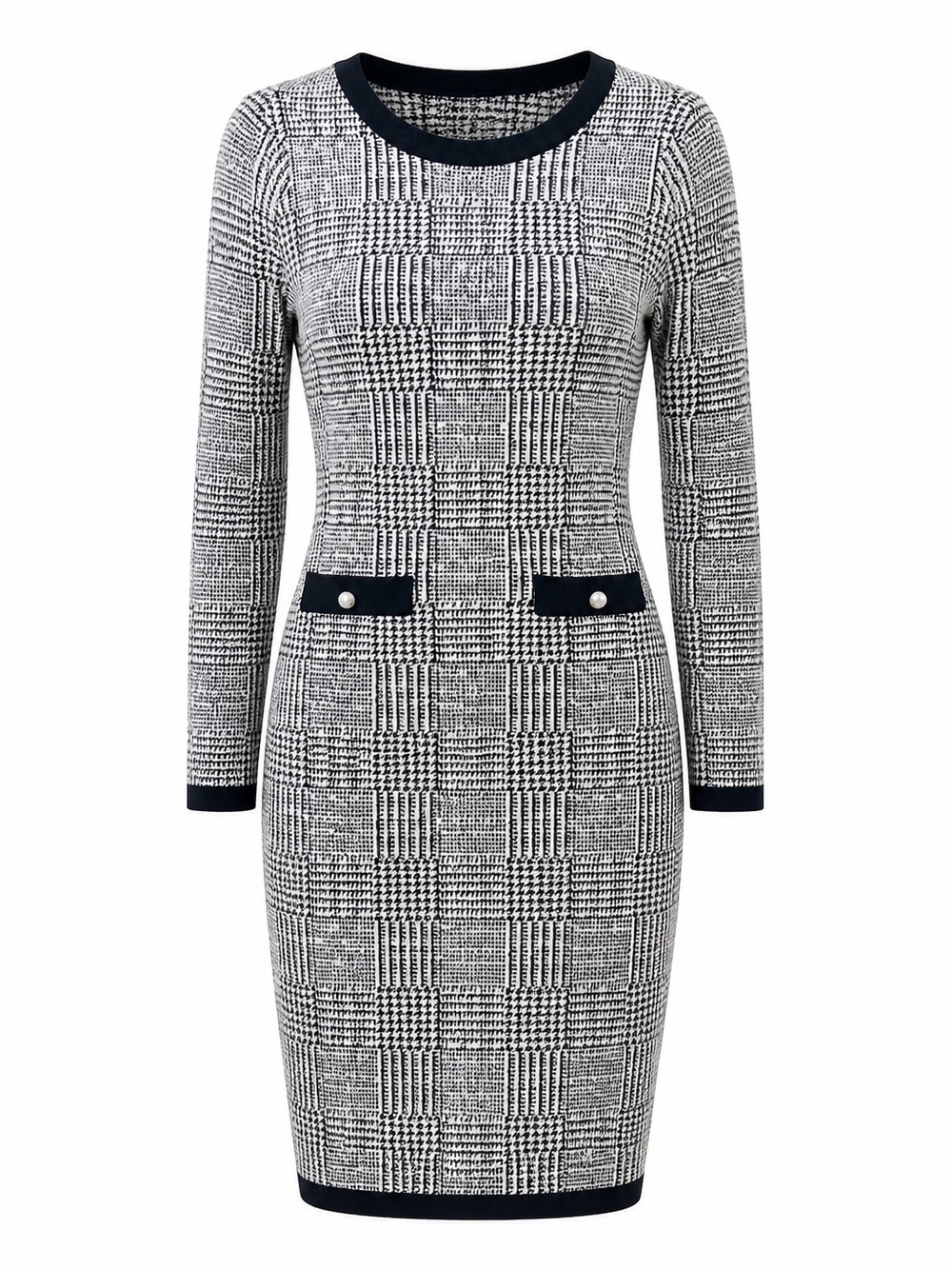 R&M Richards Monochrome Plaid Long Sleeve Dress